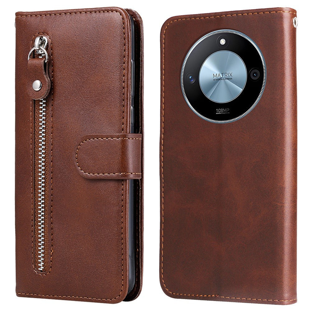 For Honor X60 5G Case Zipper Wallet Calf Texture PU Leather Phone Cover