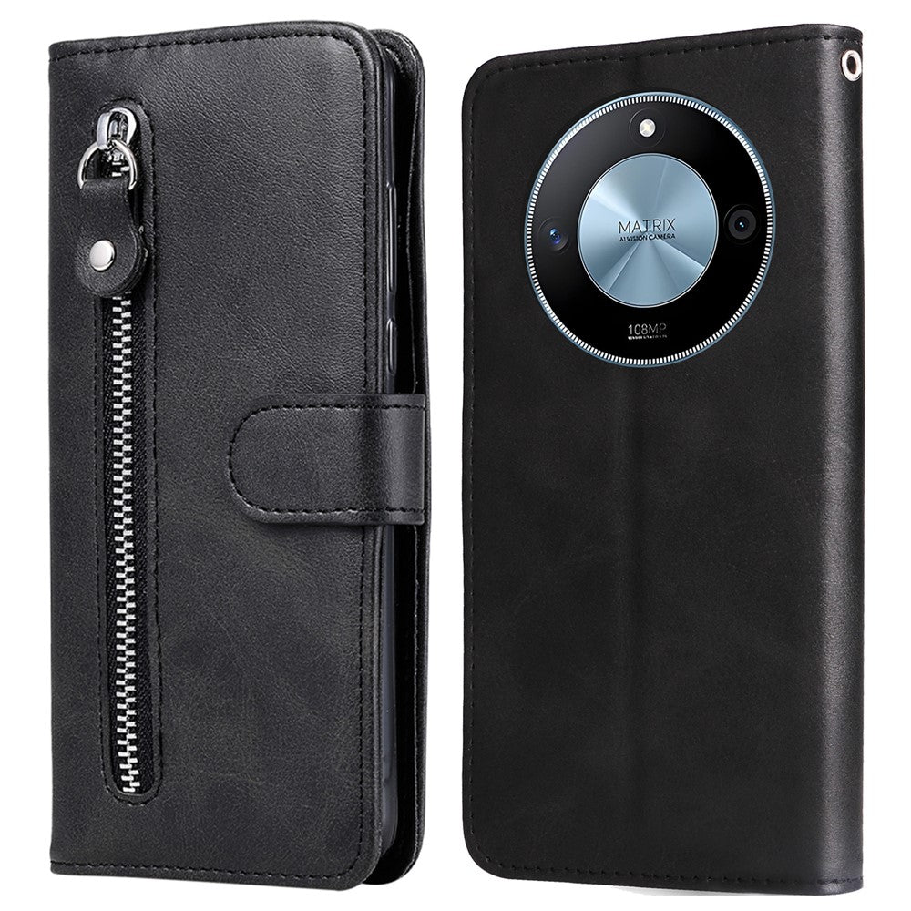 For Honor X60 5G Case Zipper Wallet Calf Texture PU Leather Phone Cover