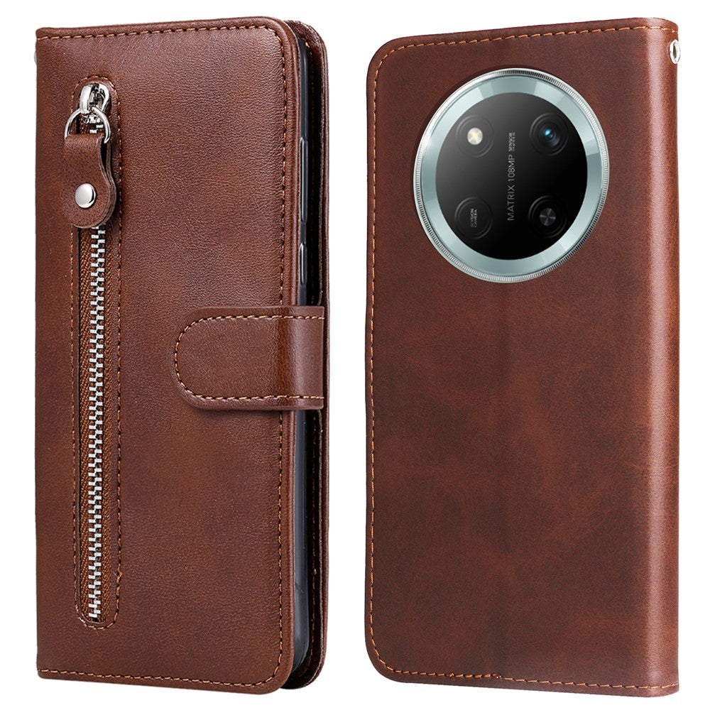 Zipper Wallet Case for Honor Magic7 Lite 5G / X9c 5G / X60 Pro 5G Calf Texture Leather Phone Cover