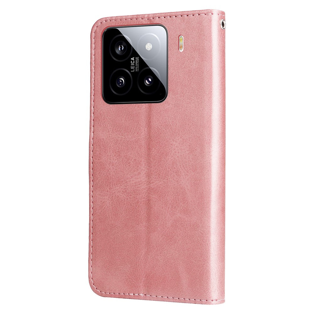 Xiaomi 15-skal med dragkedja, plånbok, kalvtextur, PU-läder, mobilskal
