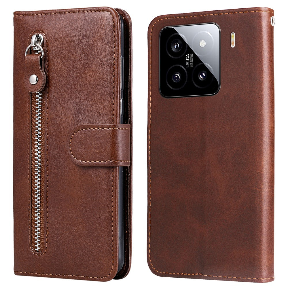 For Xiaomi 15 Case Zipper Wallet Calf Texture PU Leather Phone Cover