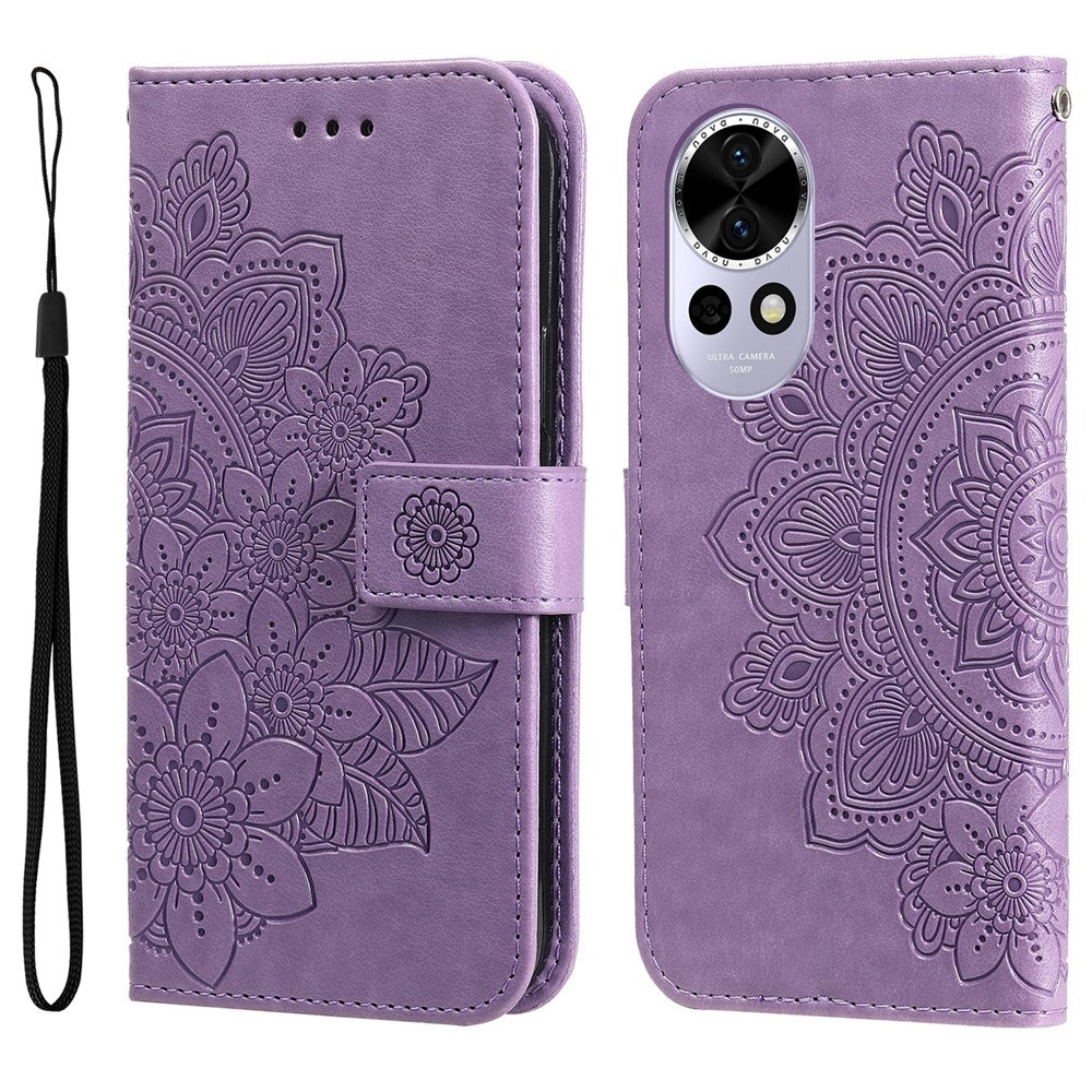Huawei Nova 14 5G / Nova 13 5G / Nova 12 5G-skal med blommönster, PU-läder, plånboksfodral, stativ
