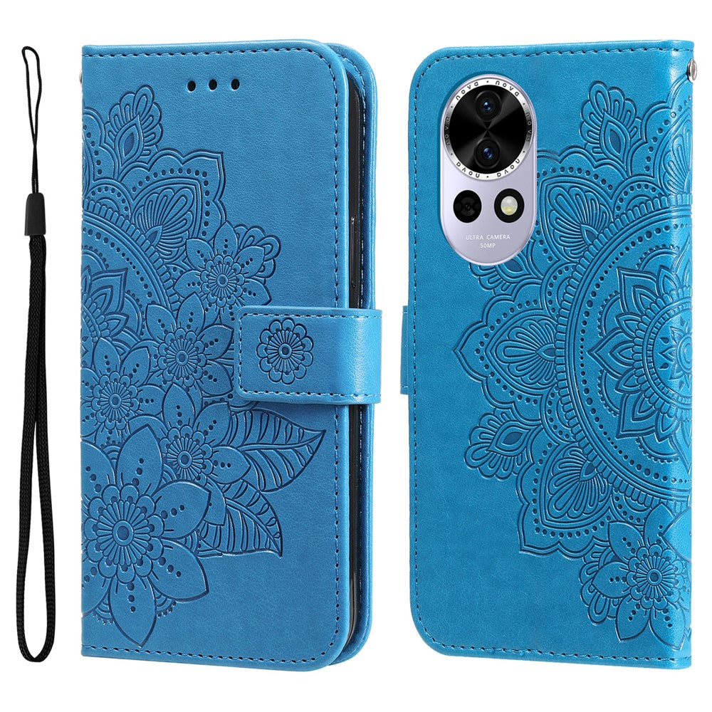 Huawei Nova 14 5G / Nova 13 5G / Nova 12 5G-skal med blommönster, PU-läder, plånboksfodral, stativ