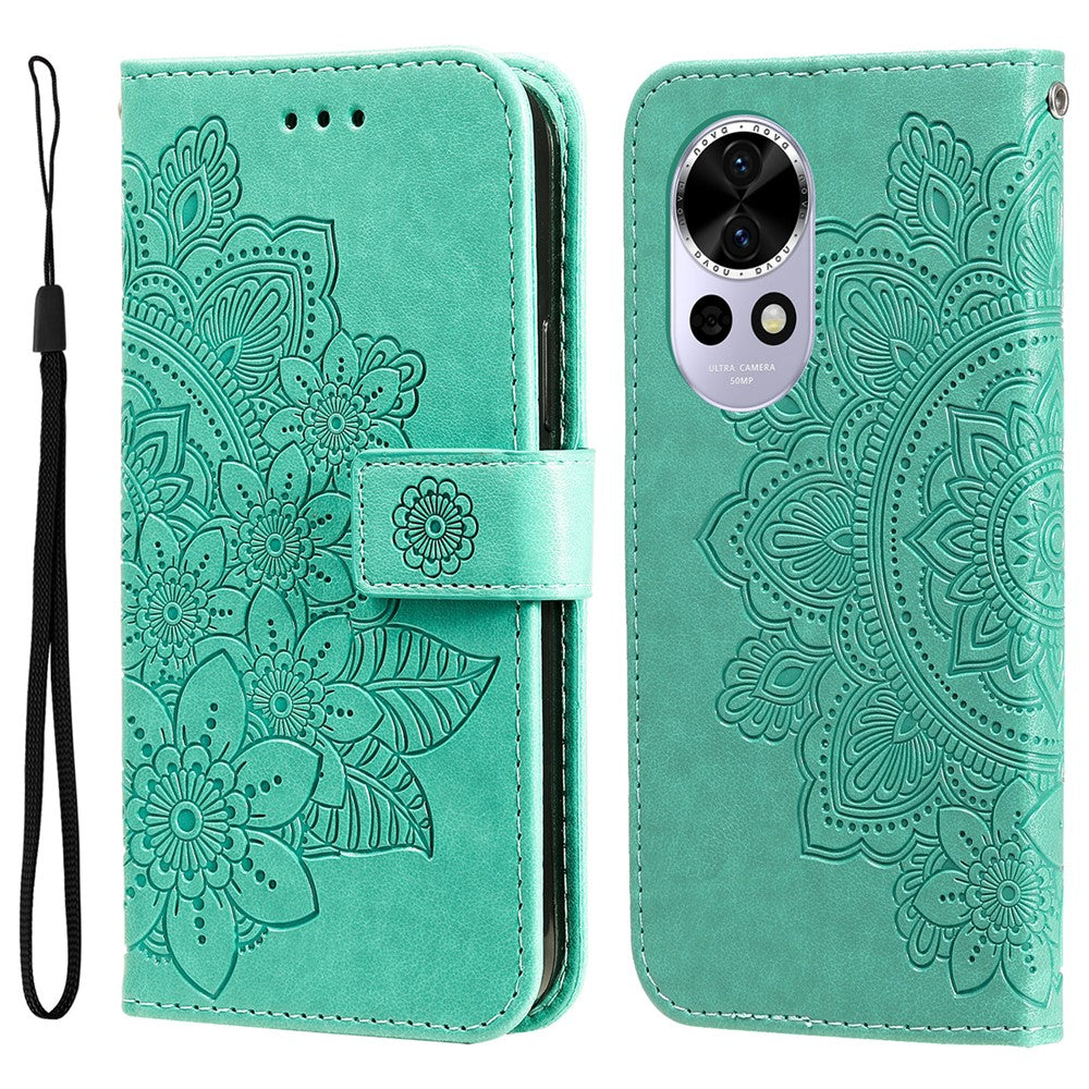 Huawei Nova 14 5G / Nova 13 5G / Nova 12 5G-skal med blommönster, PU-läder, plånboksfodral, stativ
