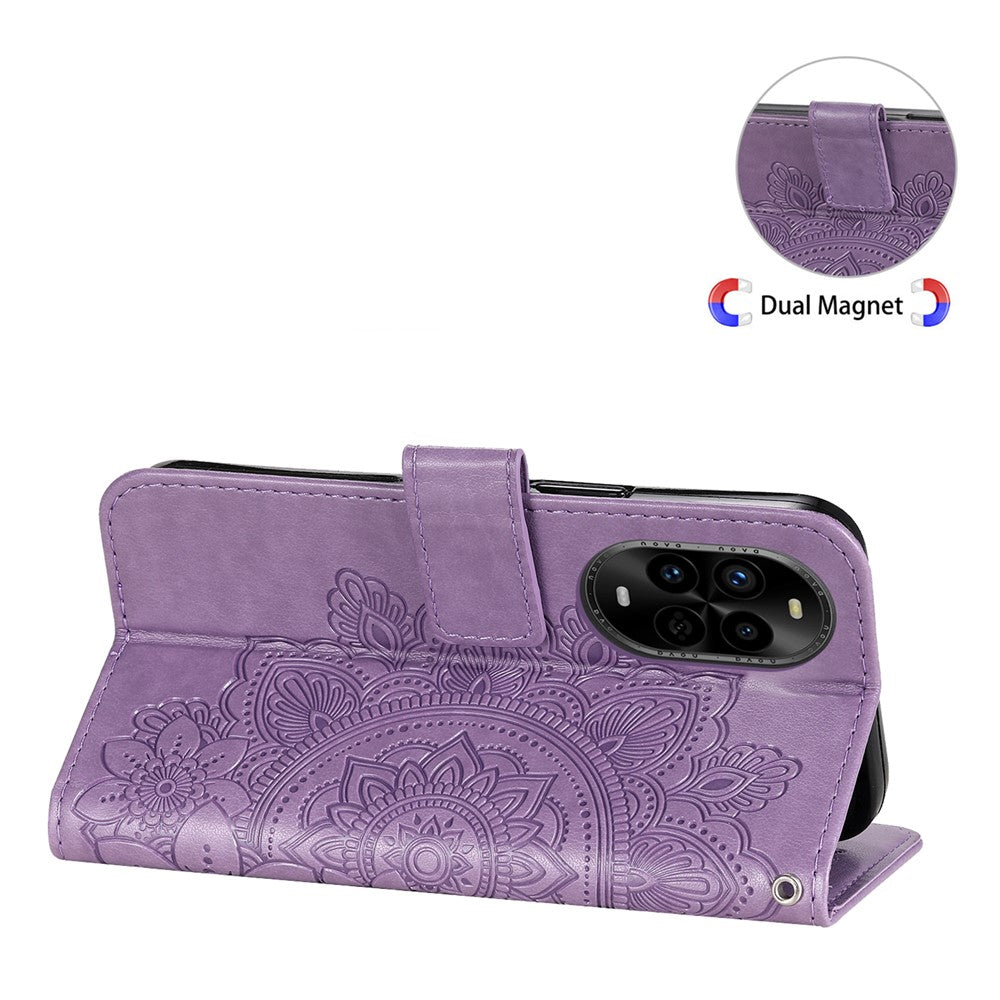 Huawei Nova 14 Pro 5G / Nova 13 Pro 5G skal blommönster PU-läder plånboksfodral med stativ