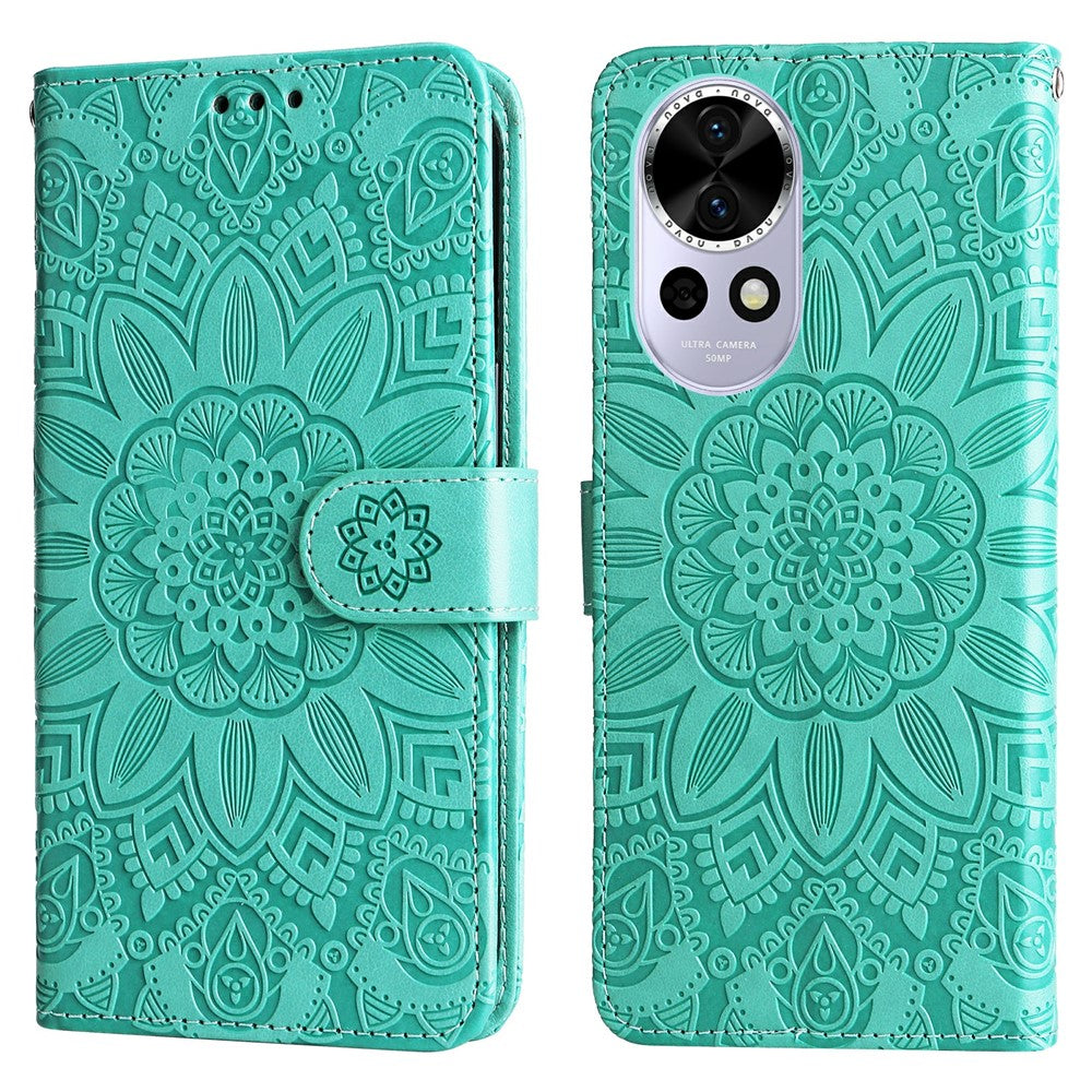 Huawei Nova 13 5G / Nova 12 5G-skal, läderplånbok med solrosmotiv, mobilfodral