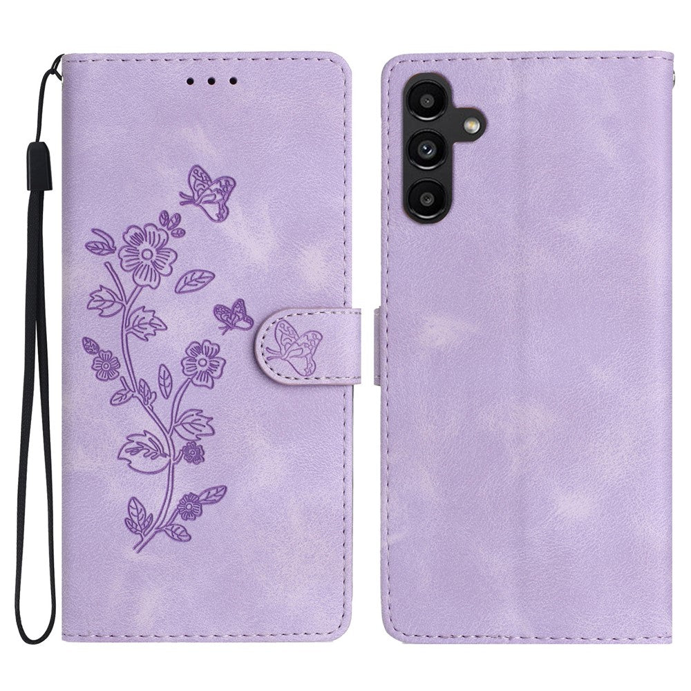 For Samsung Galaxy A26 5G Case Leather Imprinted Flower Phone Cover Wallet with Wrist Strap
