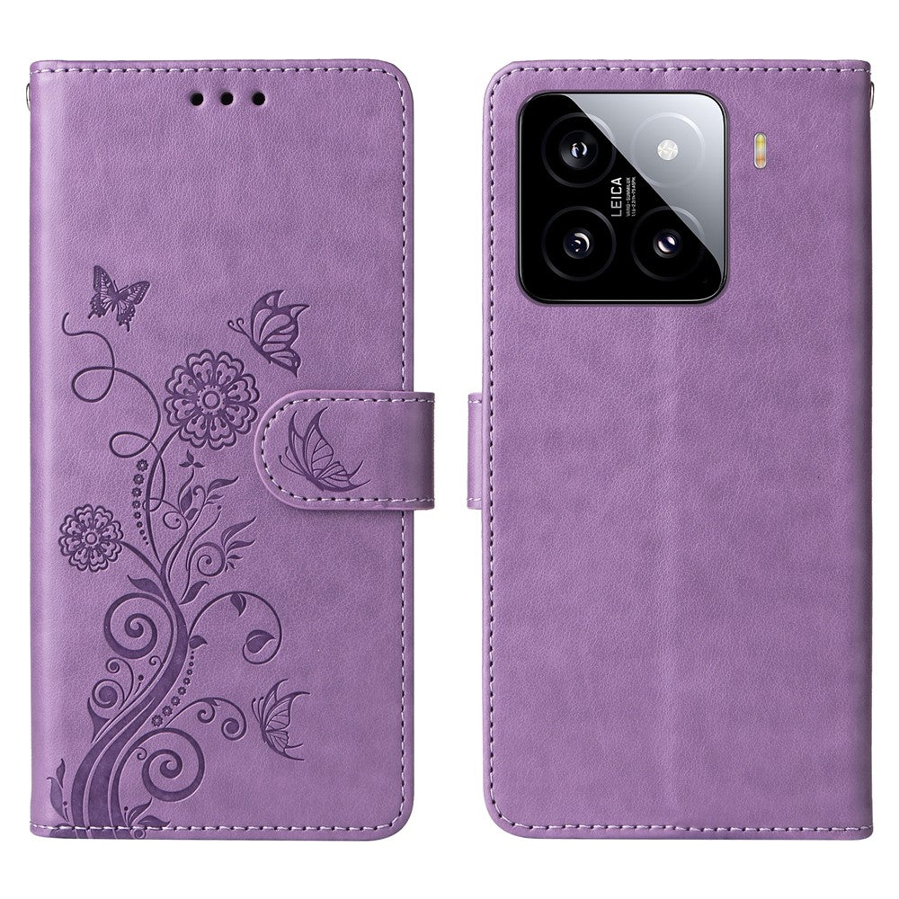 For Xiaomi 15 Leather Case Butterfly Floral Imprint Wallet Stand Cover