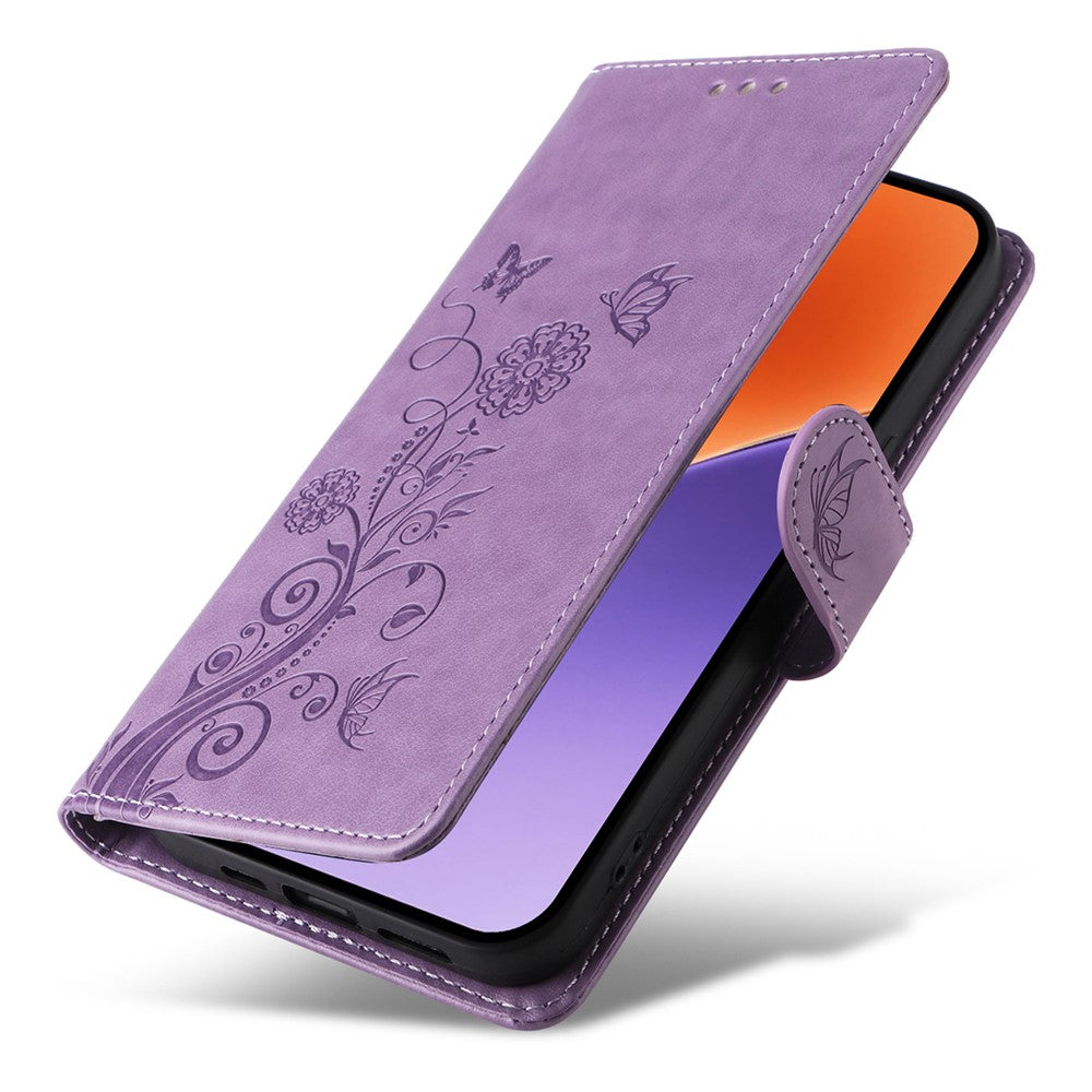 For Xiaomi 15 Leather Case Butterfly Floral Imprint Wallet Stand Cover