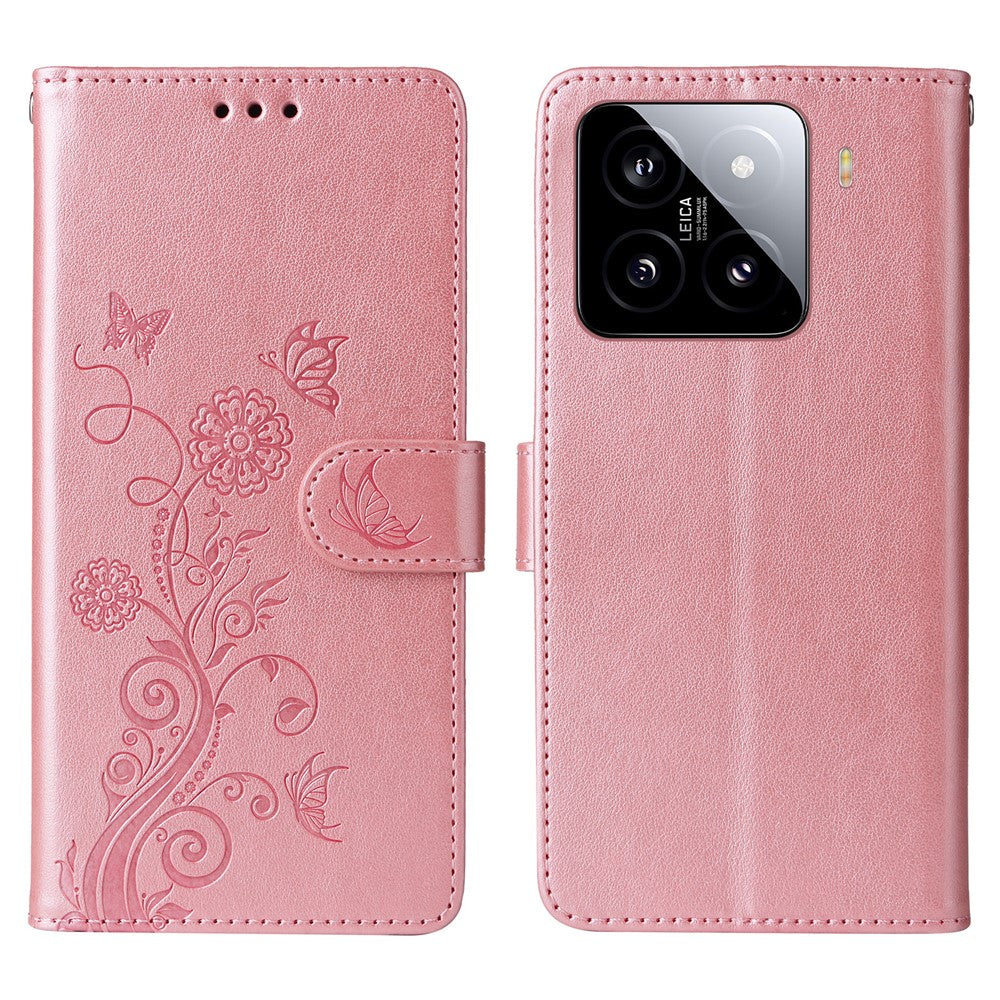 For Xiaomi 15 Leather Case Butterfly Floral Imprint Wallet Stand Cover