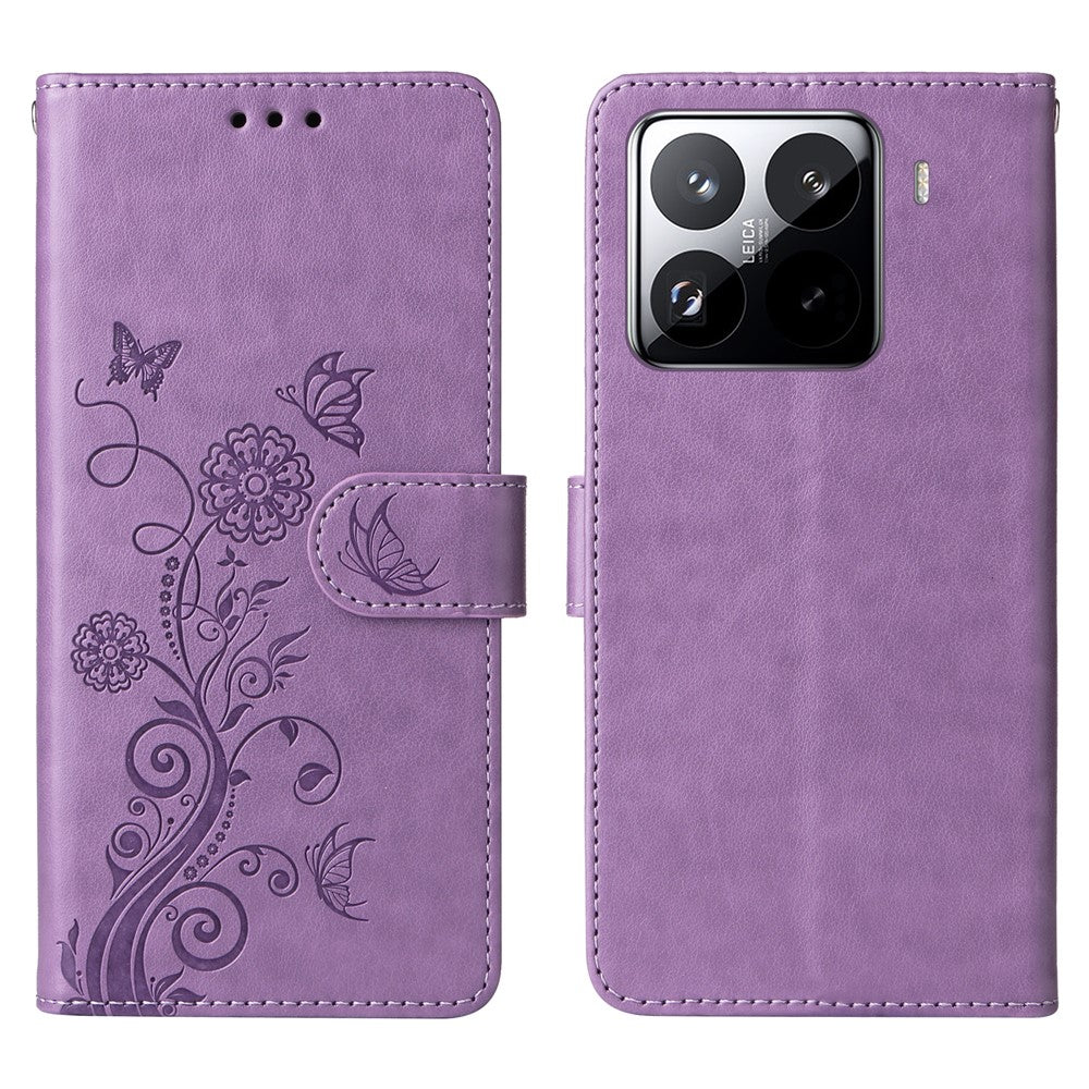 For Xiaomi 15 Pro Leather Case Butterfly Floral Imprint Wallet Stand Cover