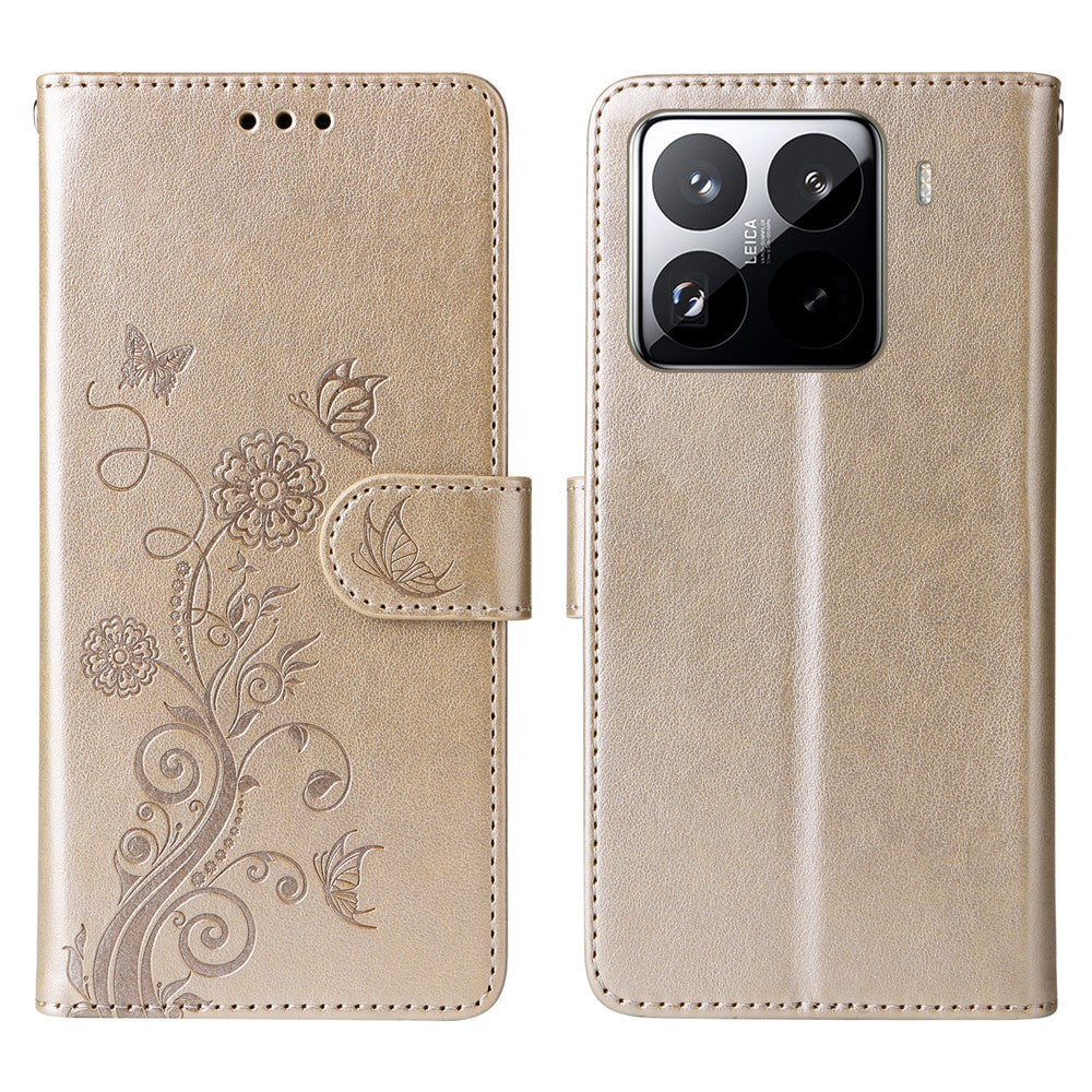 For Xiaomi 15 Pro Leather Case Butterfly Floral Imprint Wallet Stand Cover