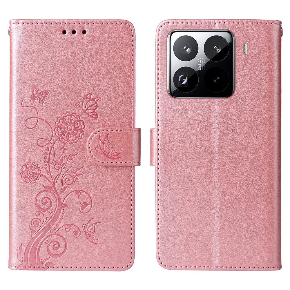 For Xiaomi 15 Pro Leather Case Butterfly Floral Imprint Wallet Stand Cover