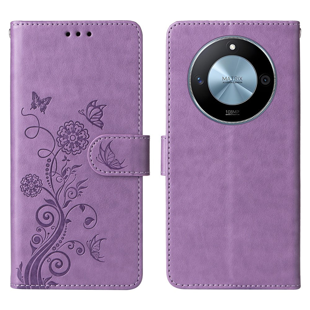 For Honor X60 5G Leather Case Butterfly Floral Imprint Wallet Stand Cover