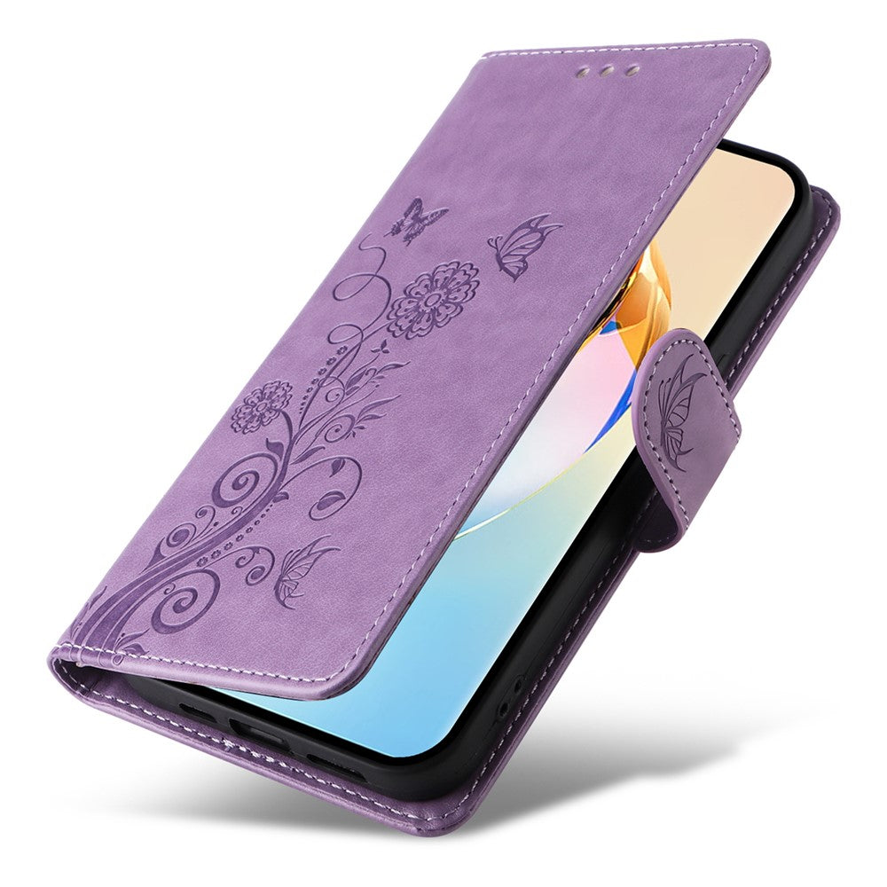 For Honor X60 5G Leather Case Butterfly Floral Imprint Wallet Stand Cover