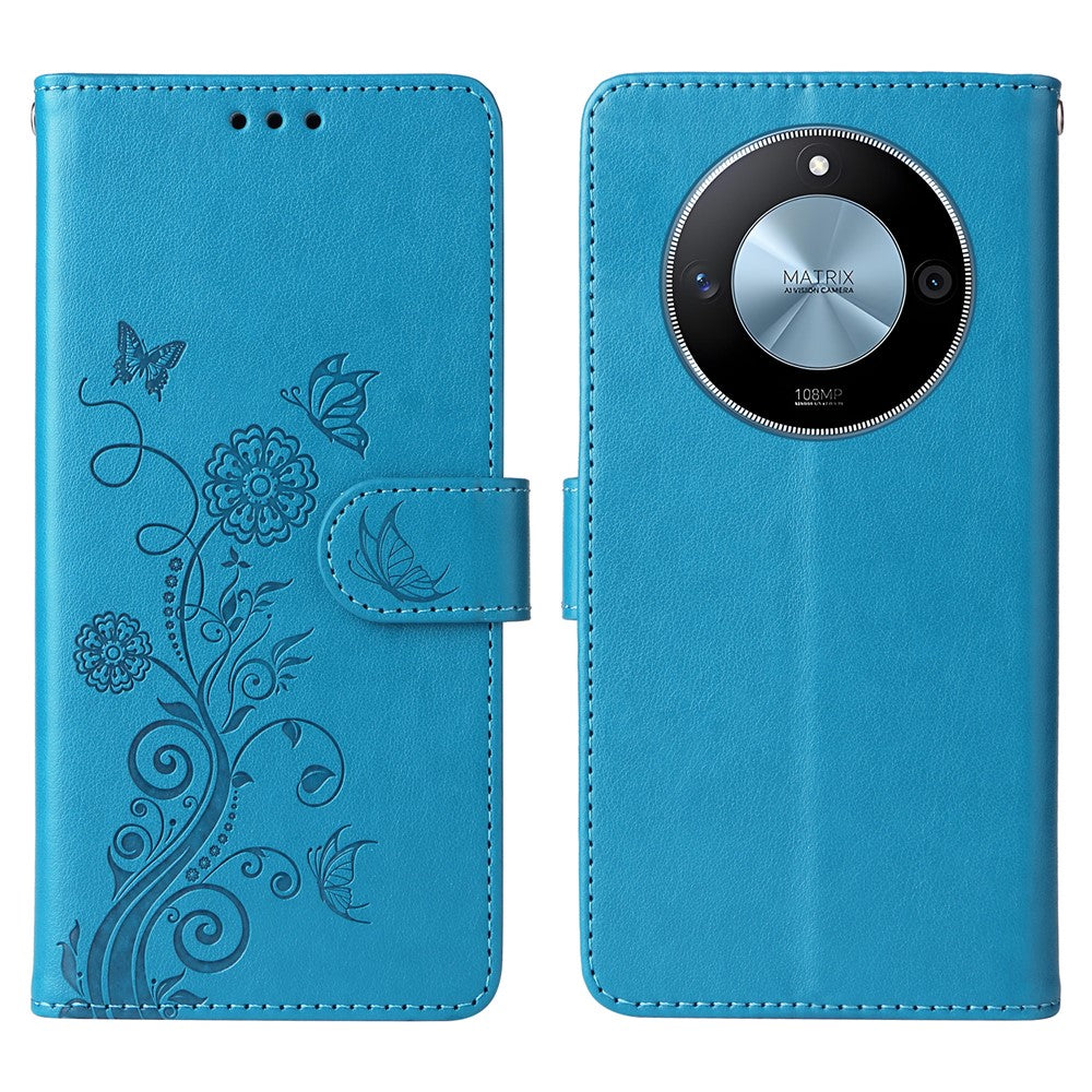 For Honor X60 5G Leather Case Butterfly Floral Imprint Wallet Stand Cover