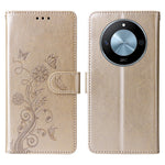 For Honor X60 5G Leather Case Butterfly Floral Imprint Wallet Stand Cover