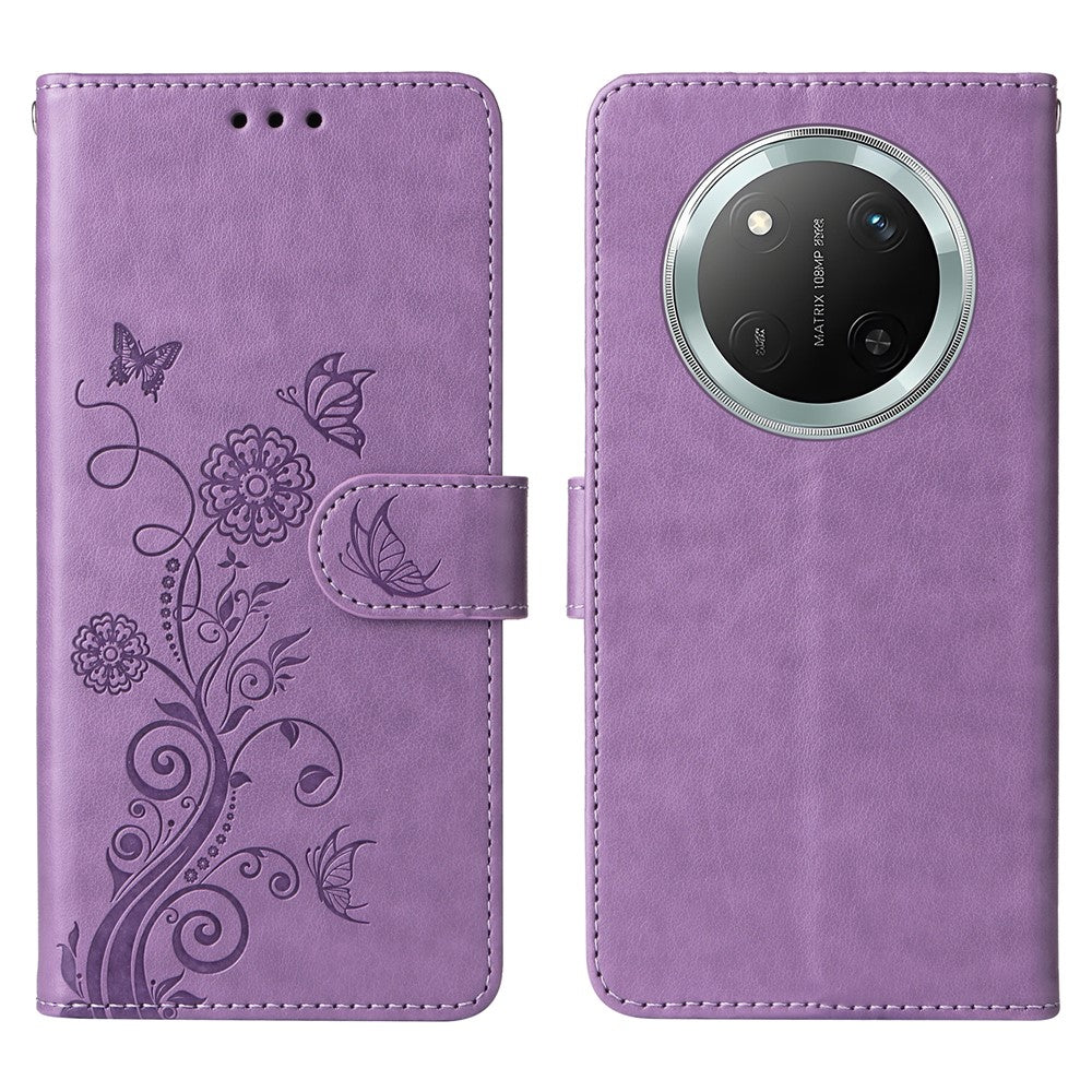 Leather Phone Case for Honor Magic7 Lite 5G / X9c 5G / X60 Pro 5G Butterfly Floral Imprint Wallet Stand Cover