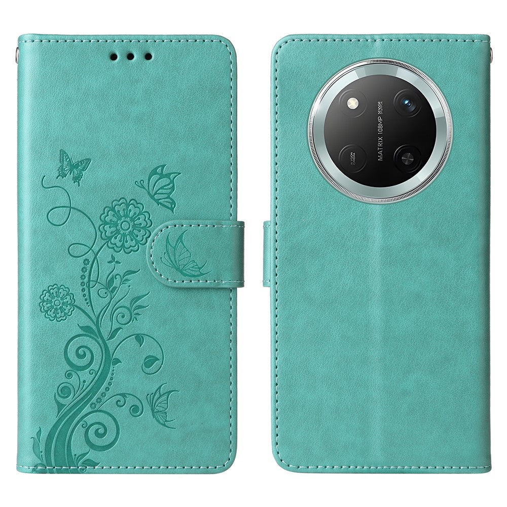 Leather Phone Case for Honor Magic7 Lite 5G / X9c 5G / X60 Pro 5G Butterfly Floral Imprint Wallet Stand Cover