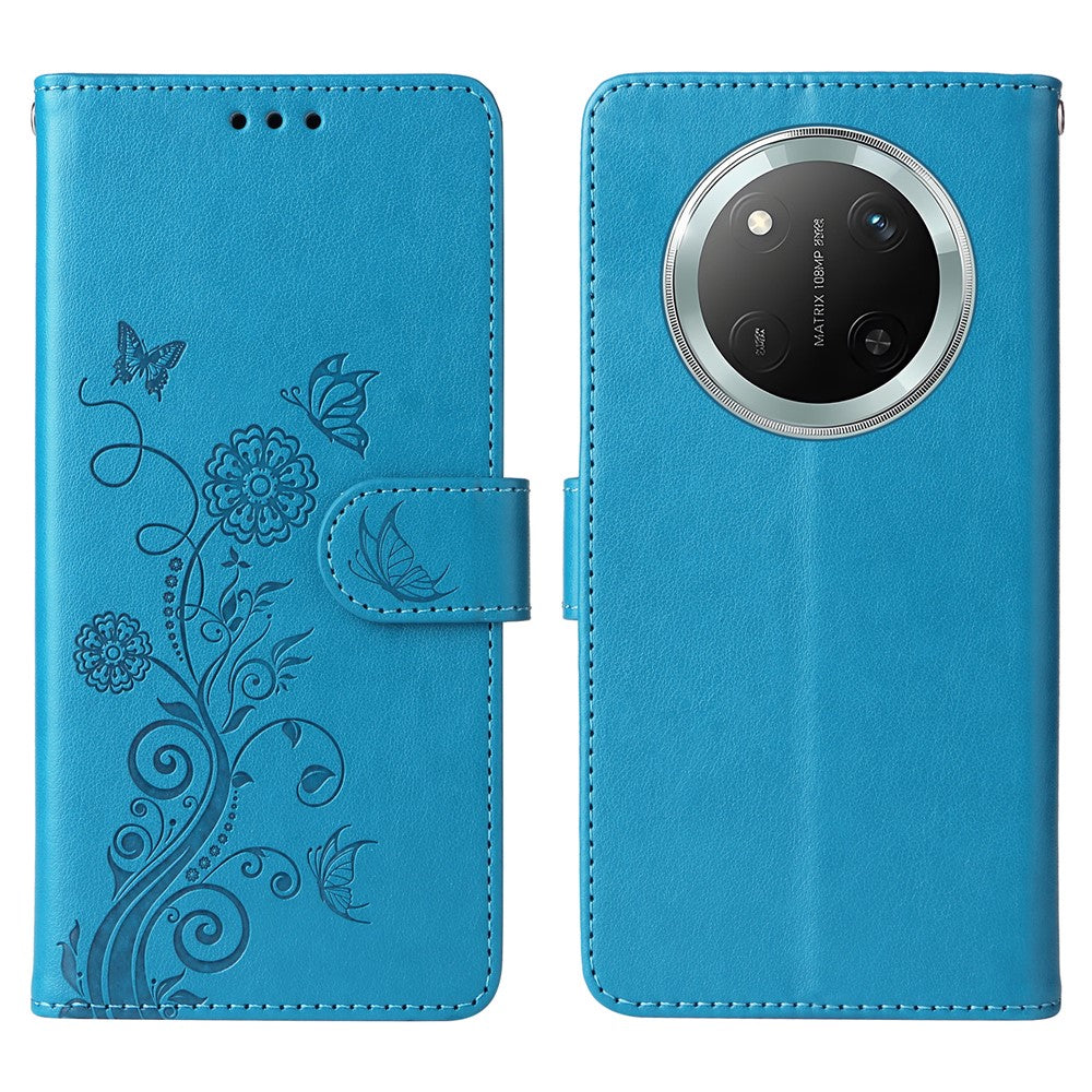 Leather Phone Case for Honor Magic7 Lite 5G / X9c 5G / X60 Pro 5G Butterfly Floral Imprint Wallet Stand Cover