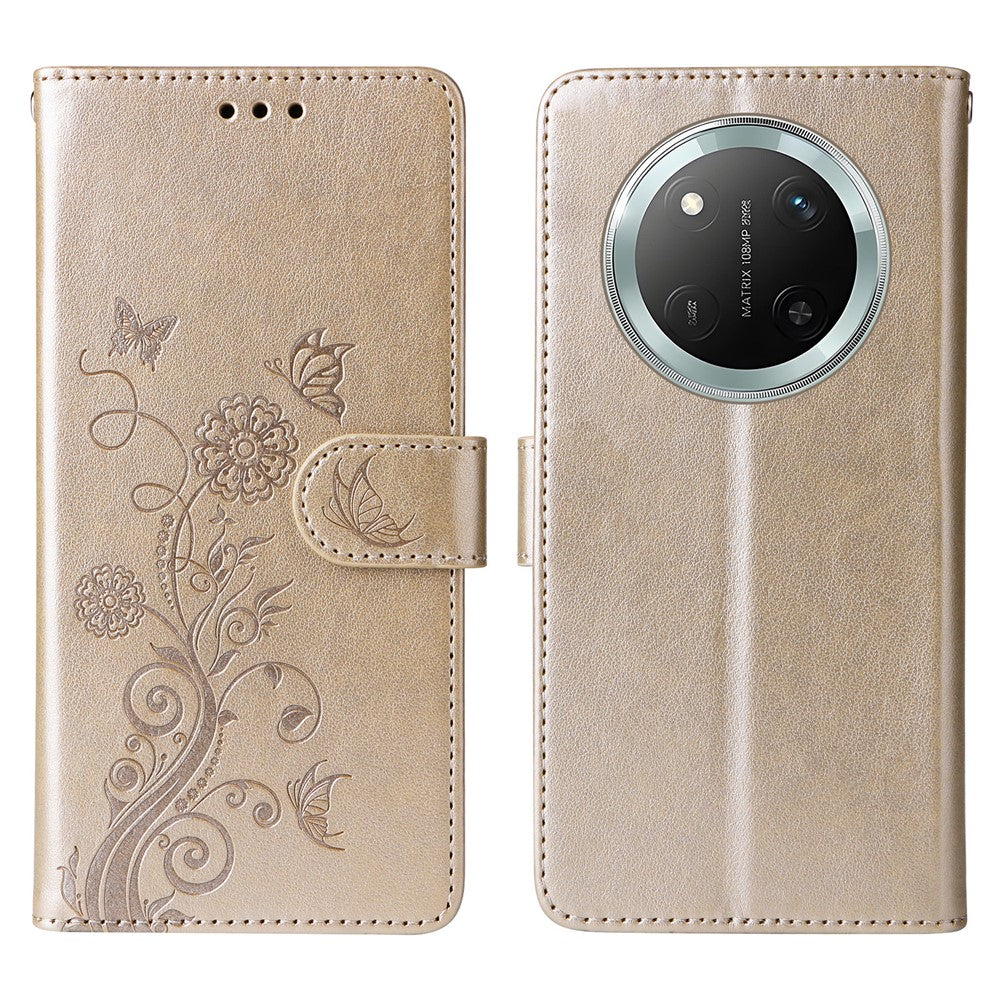 Leather Phone Case for Honor Magic7 Lite 5G / X9c 5G / X60 Pro 5G Butterfly Floral Imprint Wallet Stand Cover