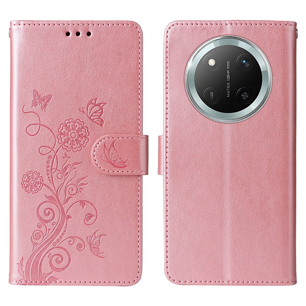 Leather Phone Case for Honor Magic7 Lite 5G / X9c 5G / X60 Pro 5G Butterfly Floral Imprint Wallet Stand Cover