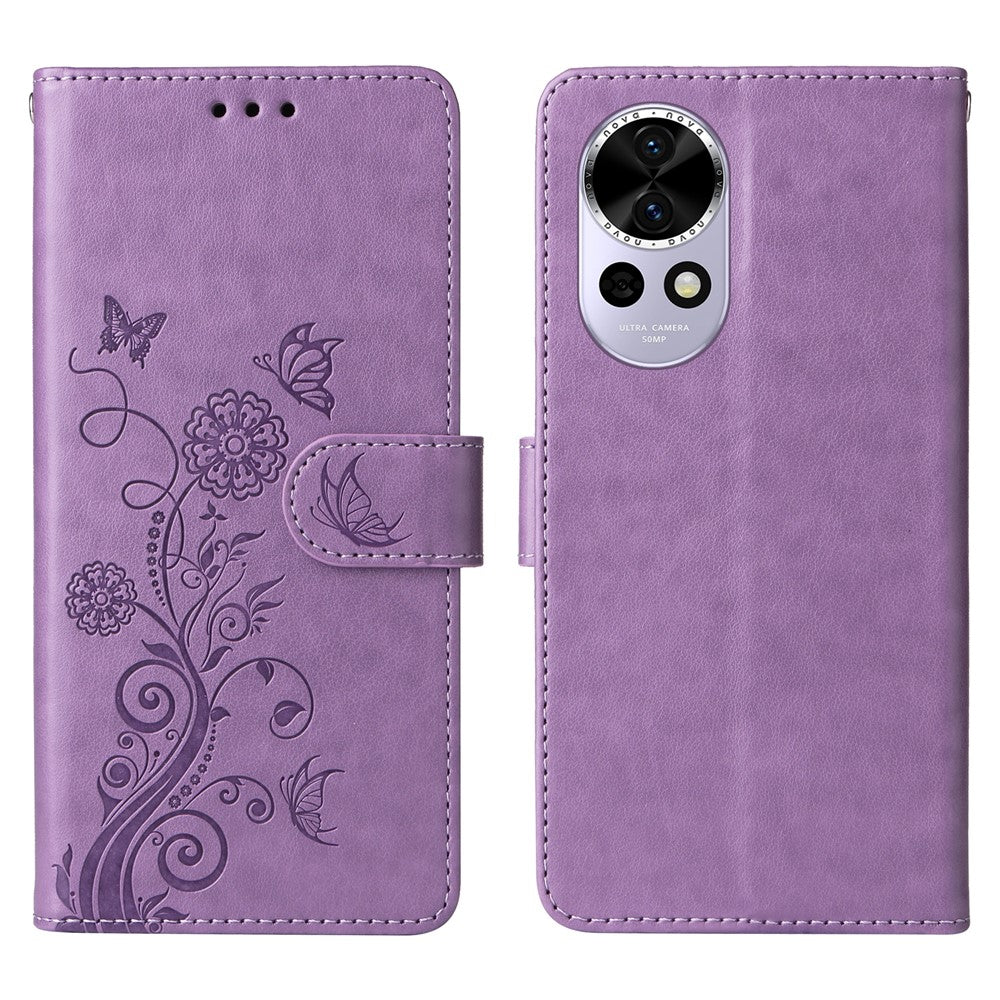 For Huawei nova 13 5G / nova 12 5G Leather Case Butterfly Floral Imprint Wallet Stand Cover