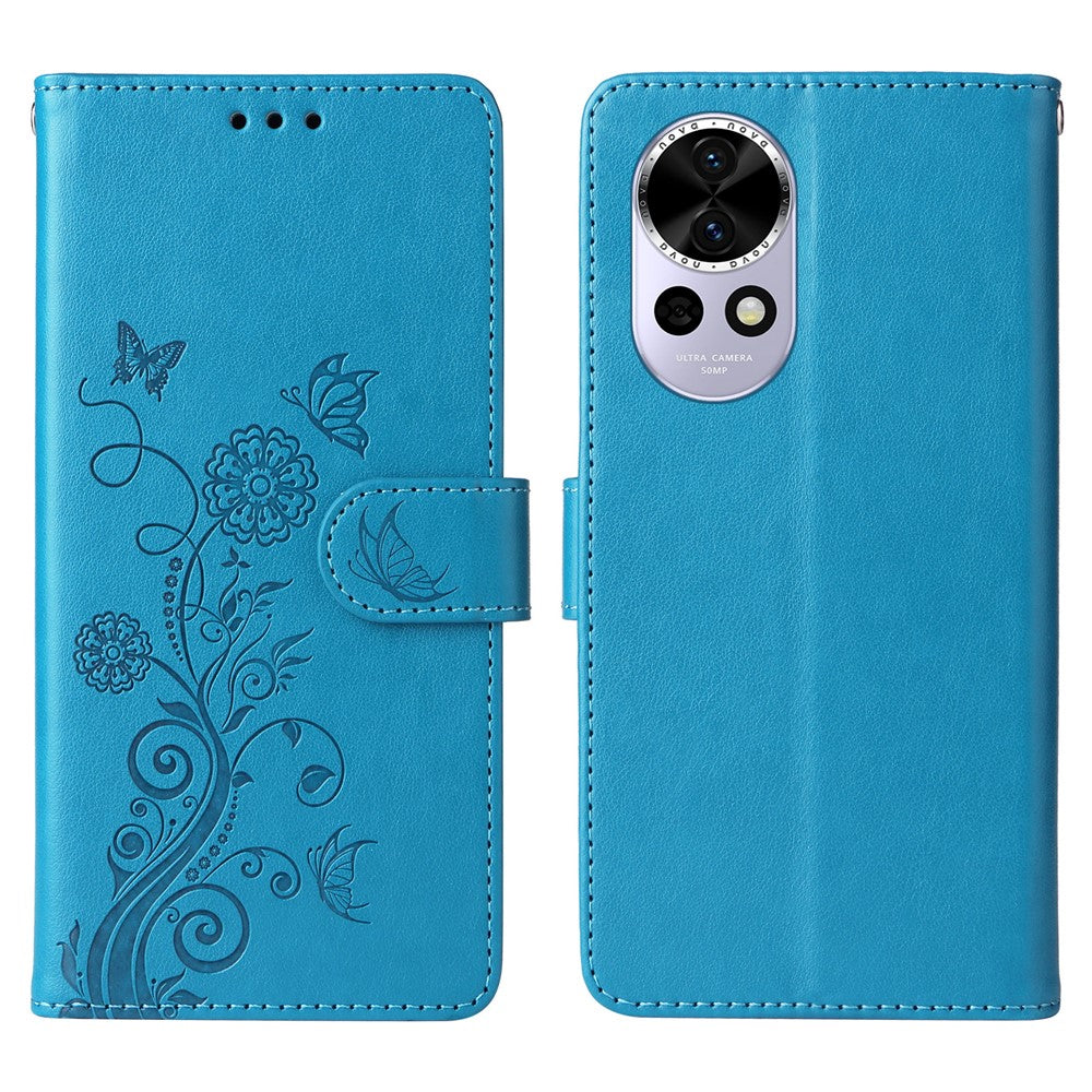 Huawei Nova 13 5G / Nova 12 5G Läderfodral Fjärils Blommigt Tryck Plånboksfodral