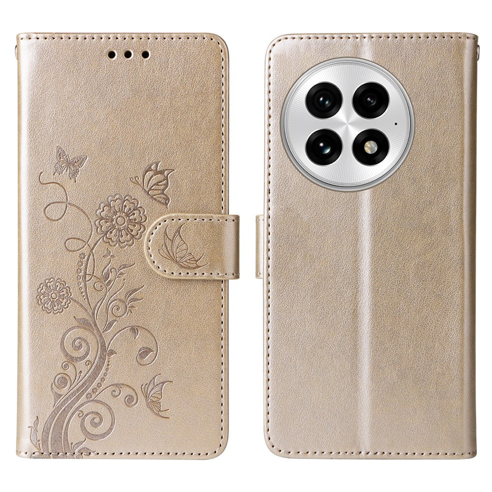 Läderfodral till OnePlus 13 med fjärilsmönster och blommigt tryck. Plånboksfodral.