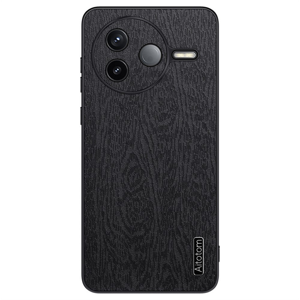 For Xiaomi Poco F7 Pro 5G / Redmi K80 5G Case Wood Texture PU Leather Coated PC TPU Phone Cover