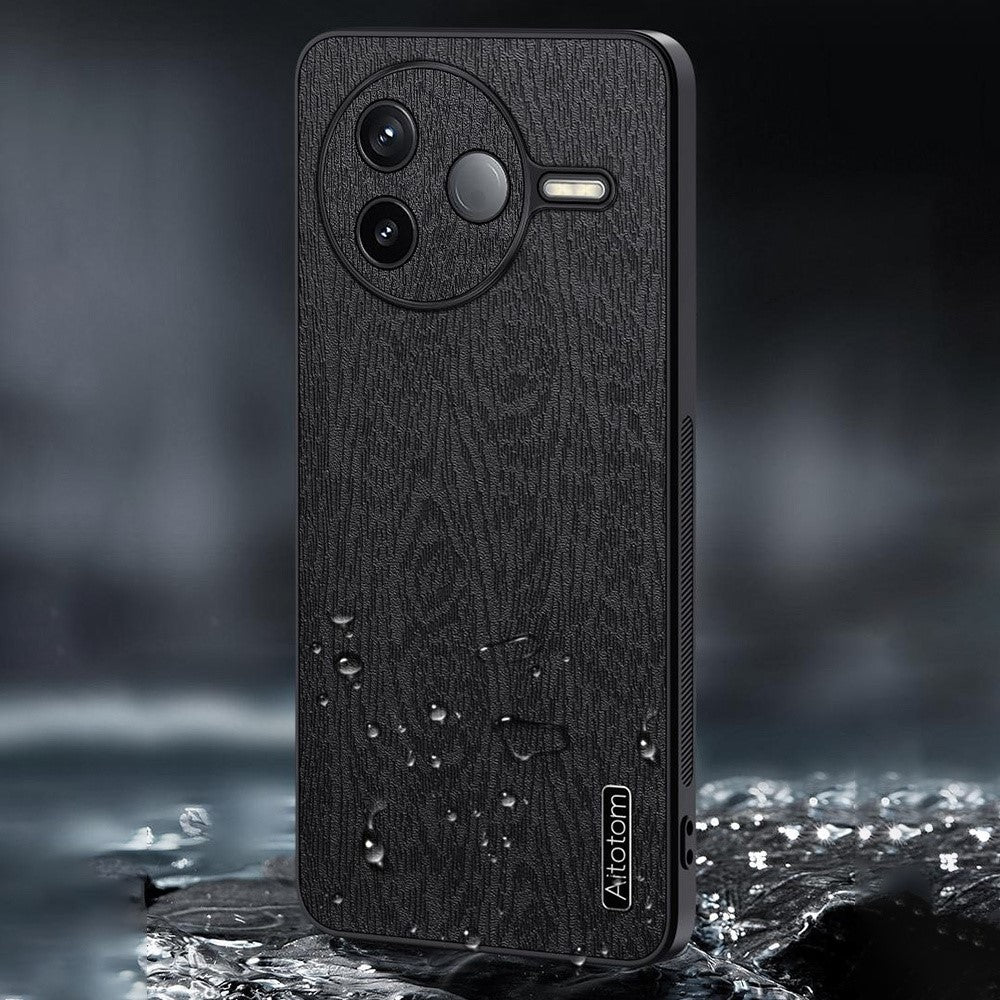 For Xiaomi Poco F7 Pro 5G / Redmi K80 5G Case Wood Texture PU Leather Coated PC TPU Phone Cover