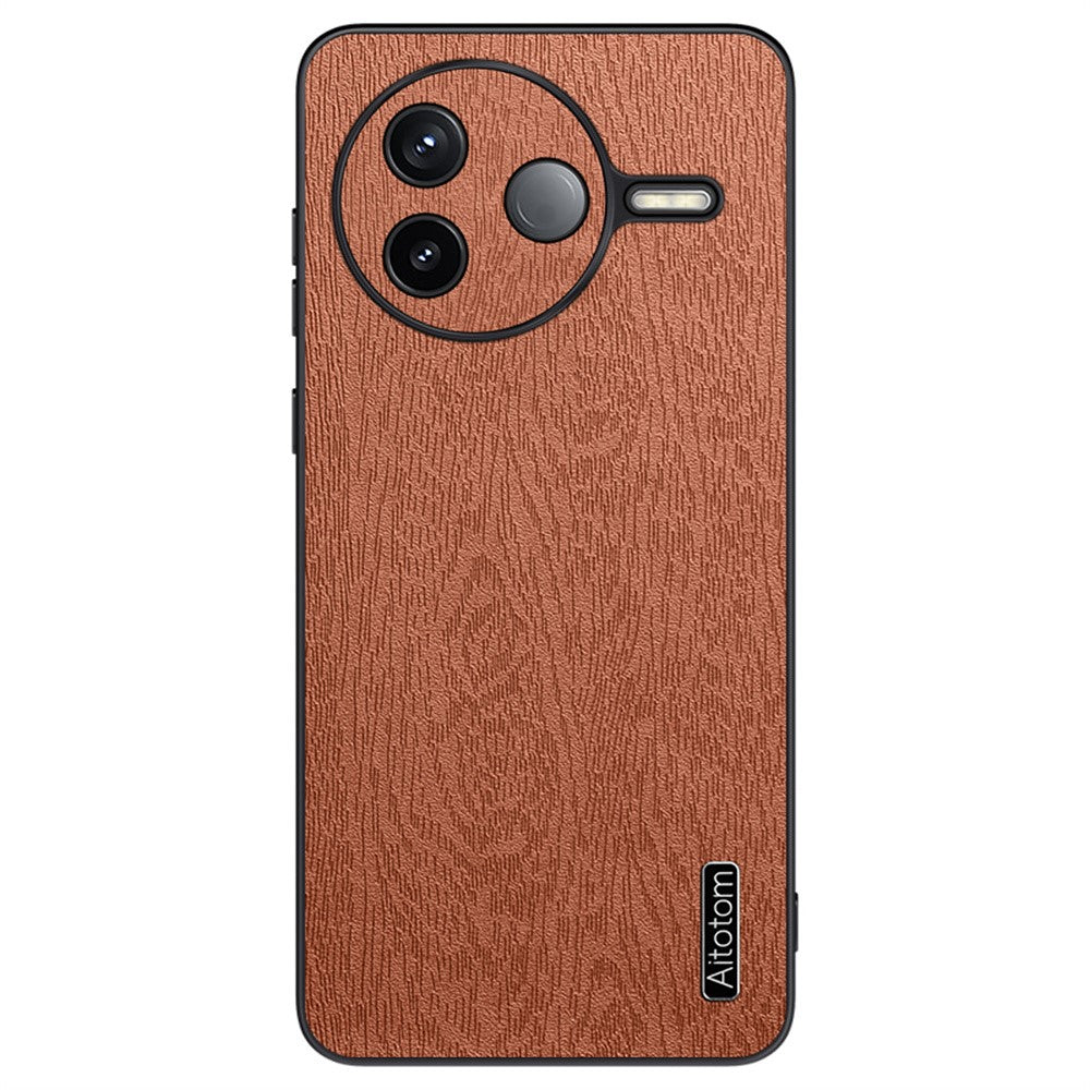 For Xiaomi Poco F7 Pro 5G / Redmi K80 5G Case Wood Texture PU Leather Coated PC TPU Phone Cover