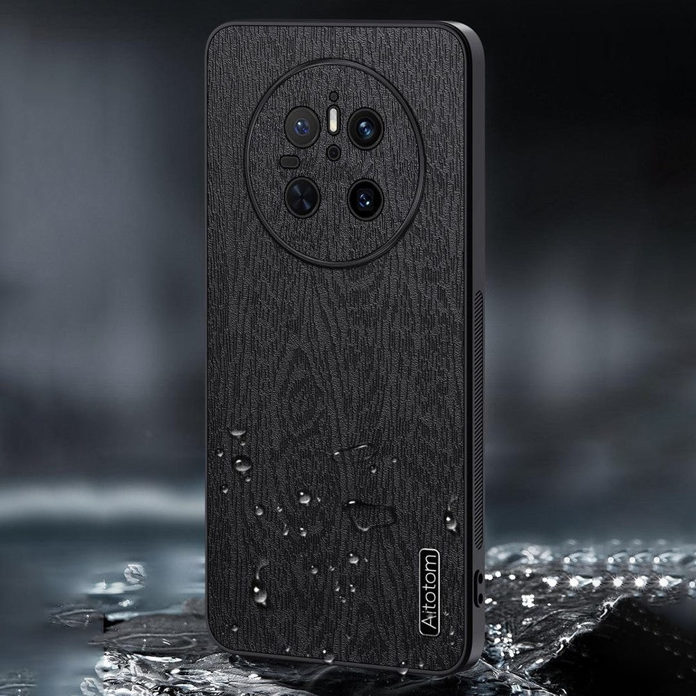 For Huawei Mate 70 Case Wood Texture PU Leather Coated PC TPU Phone Cover