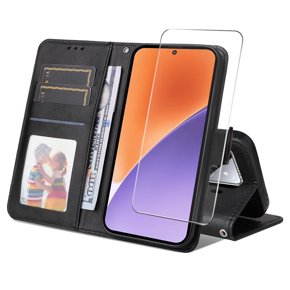 ENKAY For Xiaomi 15 PU Leather Wallet Case  HAT PRINCE Phone Stand Cover with Tempered Glass