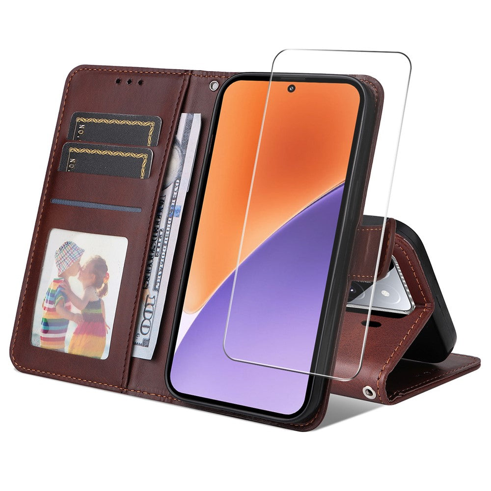 ENKAY For Xiaomi 15 PU Leather Wallet Case  HAT PRINCE Phone Stand Cover with Tempered Glass