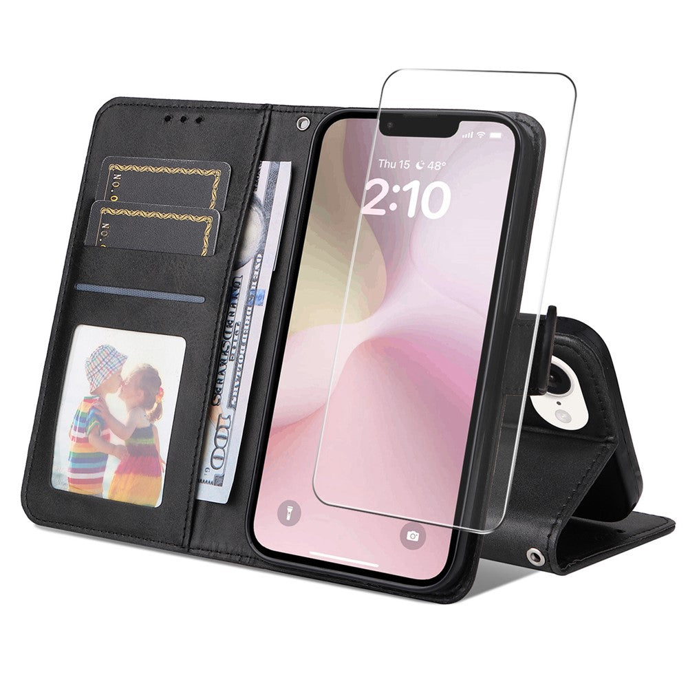 ENKAY Til iPhone 17e / 16e PU Læder Pung Etui HAT PRINCE Telefon Stativ Cover med Hærdet Glas