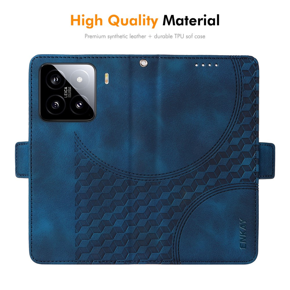ENKAY For Xiaomi 15 Wallet Case  Imprint PU Leather Phone Stand Cover with Tempered Glass