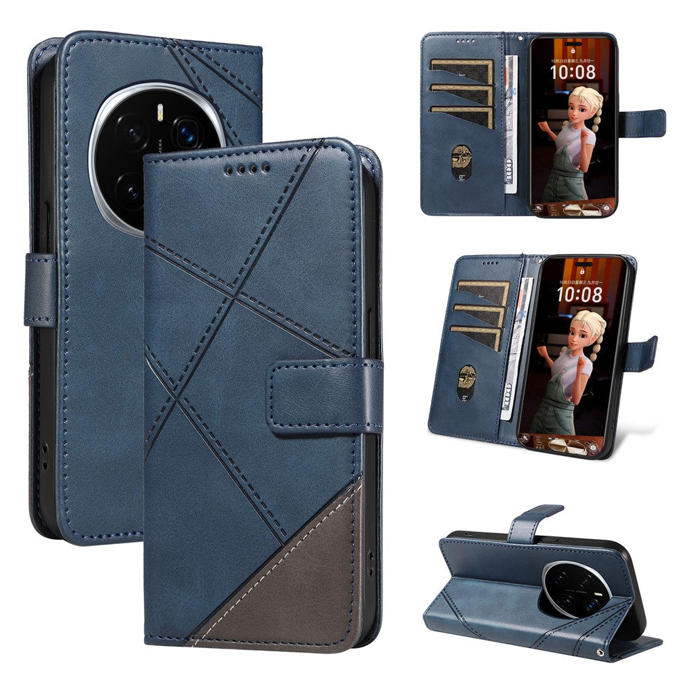 For Honor Magic7 Pro 5G Leather Case Geometric Line Wallet Phone Cover with Wrist Strap