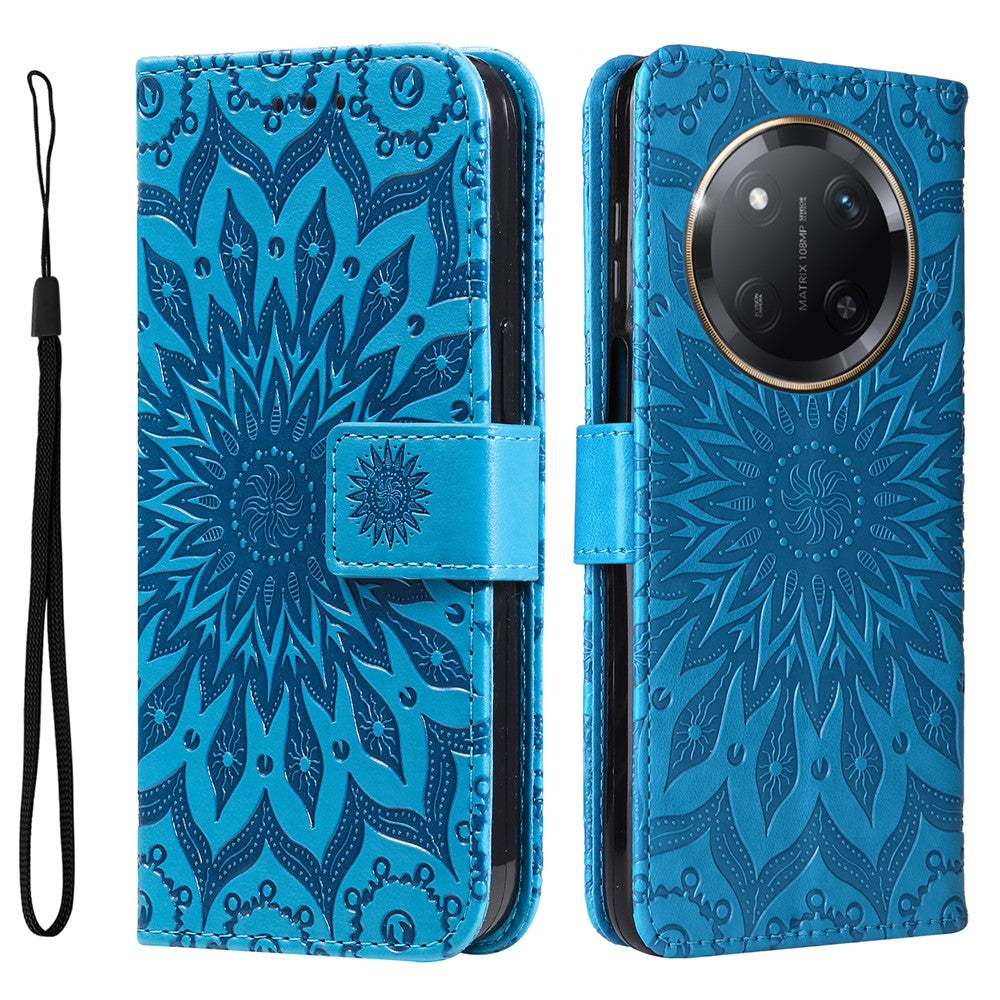 For Honor Magic7 Lite 5G / X9c 5G / X60 Pro 5G Phone Case Sunflower Imprinted Leather Wallet Stand Cover with Strap