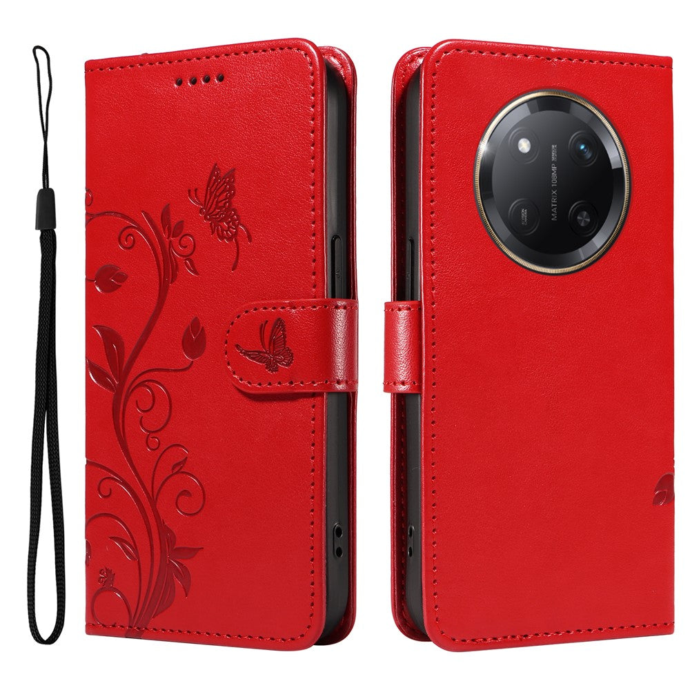 For Honor X60 Pro 5G / Magic7 Lite 5G / X9c 5G PU Leather Cases Flower Pattern Wallet Stand Phone Cover with Strap