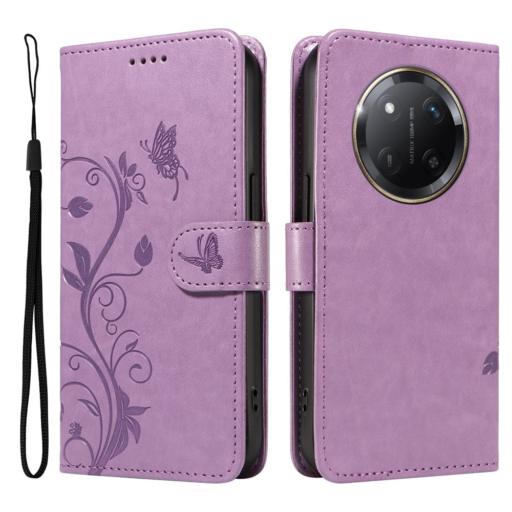 For Honor X60 Pro 5G / Magic7 Lite 5G / X9c 5G PU Leather Cases Flower Pattern Wallet Stand Phone Cover with Strap