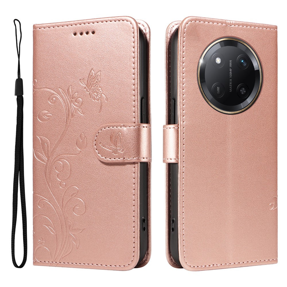For Honor X60 Pro 5G / Magic7 Lite 5G / X9c 5G PU Leather Cases Flower Pattern Wallet Stand Phone Cover with Strap