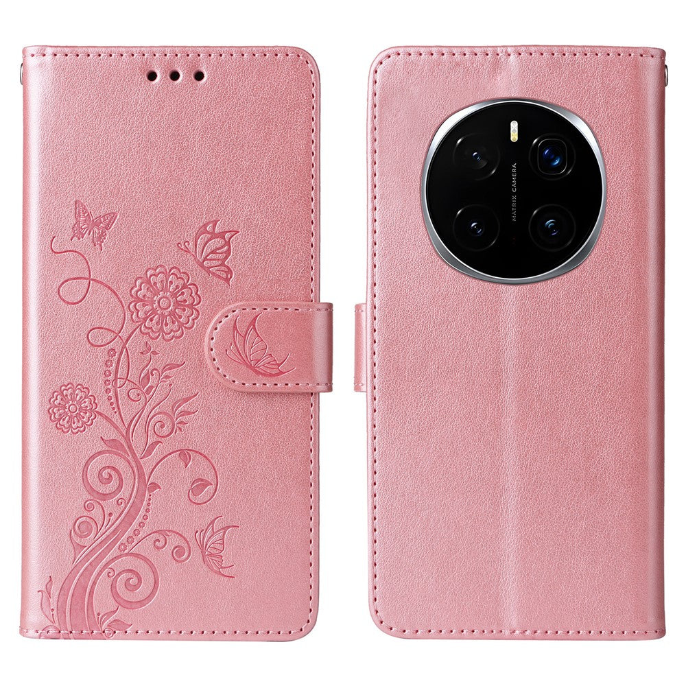 For Honor Magic7 Pro 5G Leather Case Butterfly Floral Imprint Wallet Stand Cover