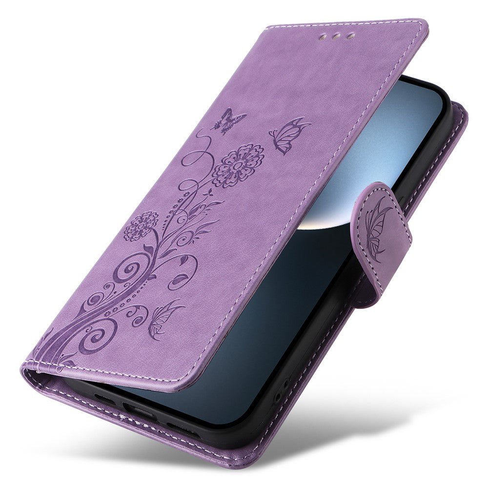 For Honor Magic7 5G Leather Case Butterfly Floral Imprint Wallet Stand Cover