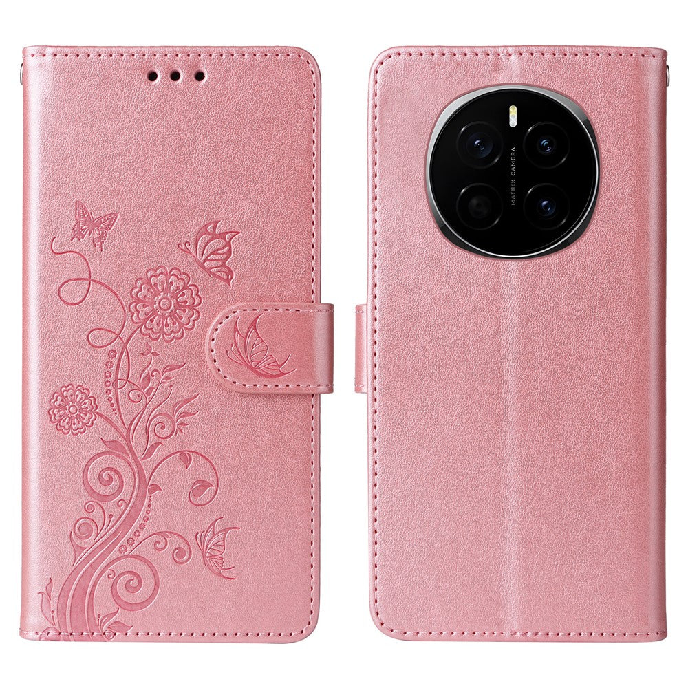 For Honor Magic7 5G Leather Case Butterfly Floral Imprint Wallet Stand Cover
