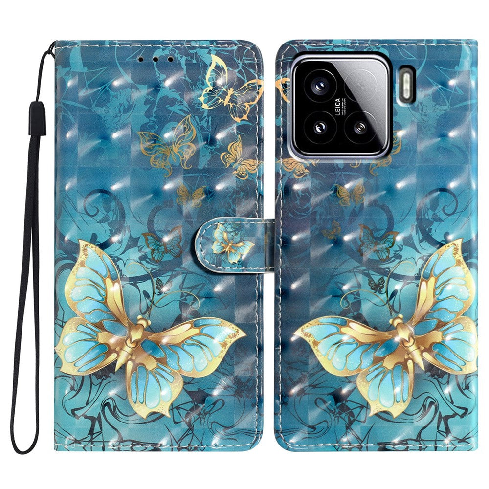 For Xiaomi 15 Case PU Leather Wallet Phone Cover 3D Pattern Printing
