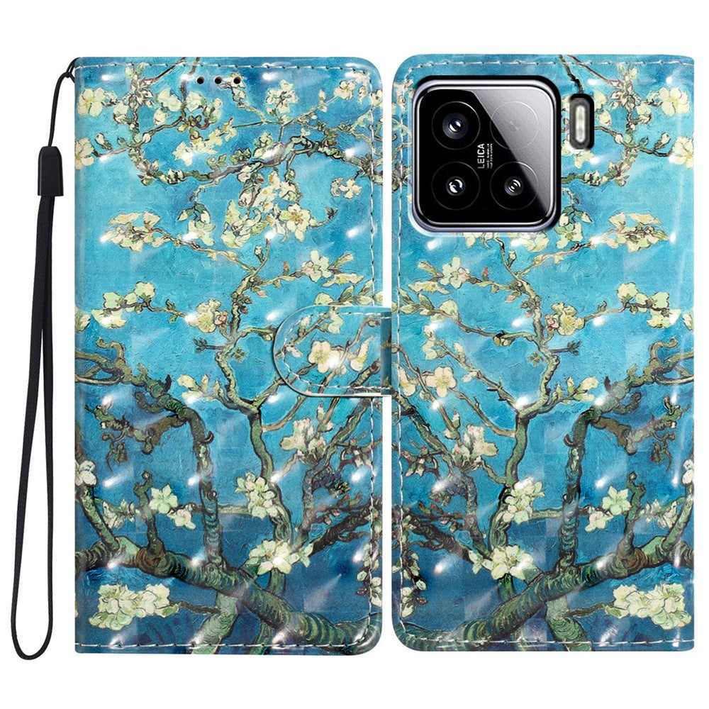 For Xiaomi 15 Case PU Leather Wallet Phone Cover 3D Pattern Printing