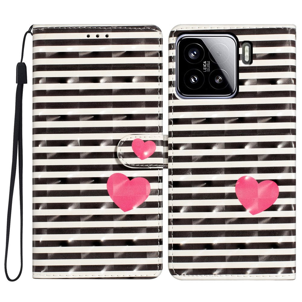 For Xiaomi 15 Case PU Leather Wallet Phone Cover 3D Pattern Printing