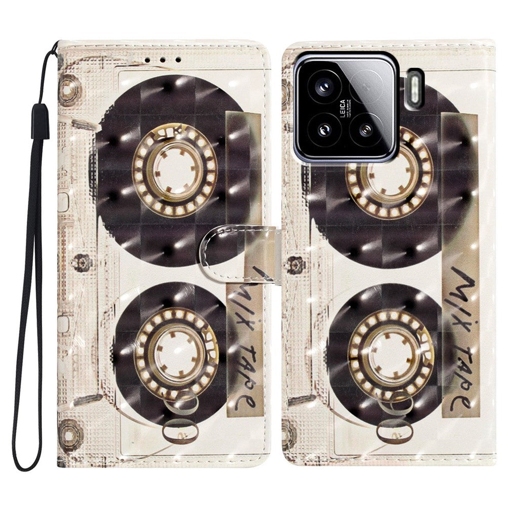 For Xiaomi 15 Case PU Leather Wallet Phone Cover 3D Pattern Printing