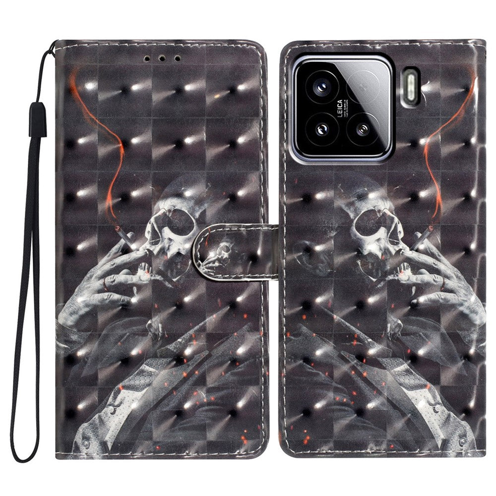 For Xiaomi 15 Case PU Leather Wallet Phone Cover 3D Pattern Printing